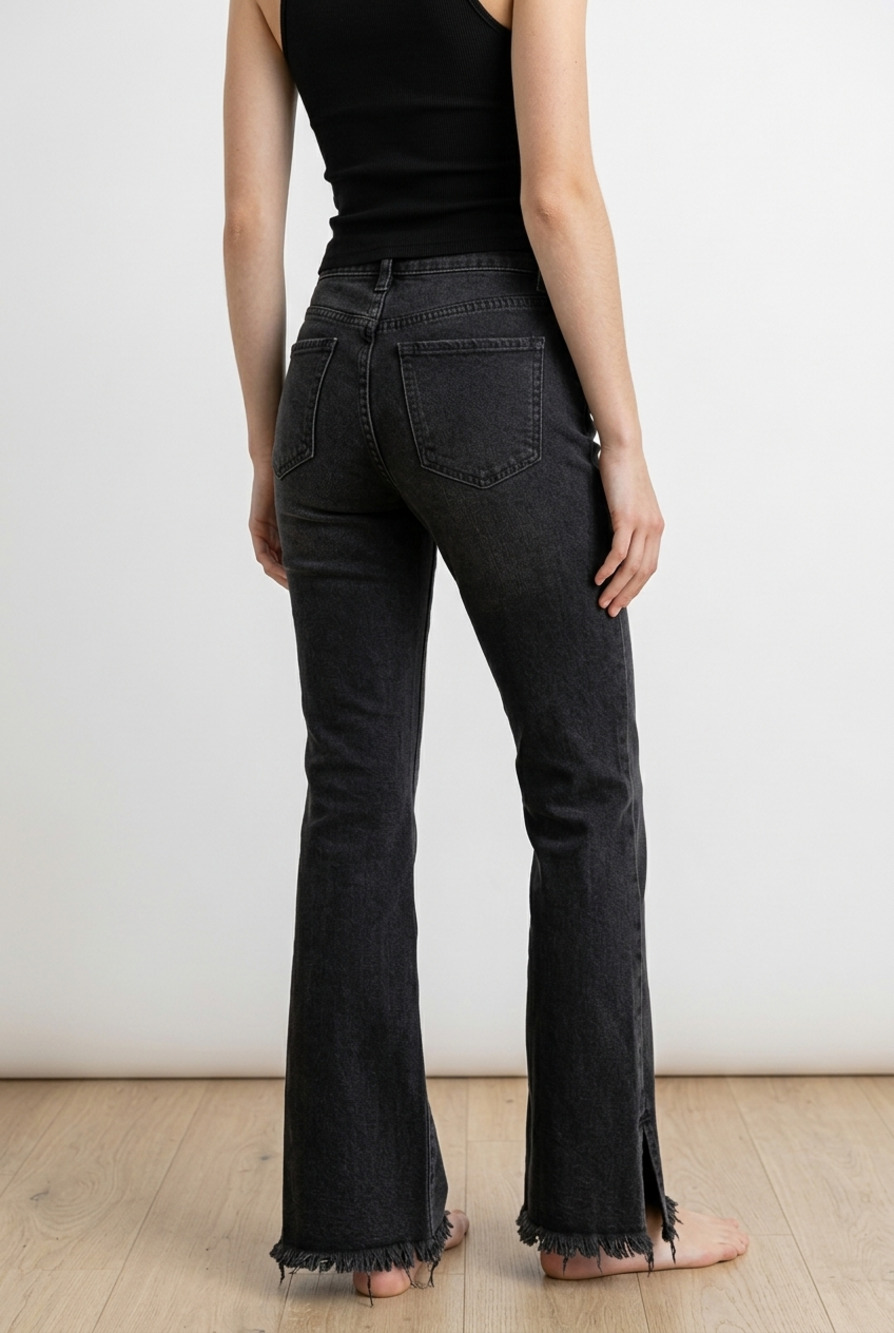 We The Free Washed Black Mid-Rise Frayed Hem Flare Jeans